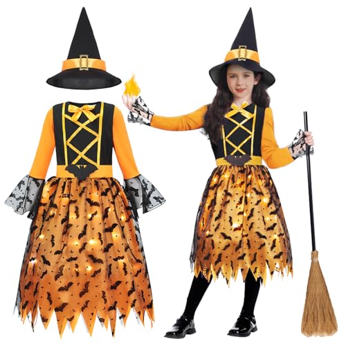 Geplaimir Hexenkostüm Kinder Hexen Kostüm Mädchen Karneval Zauberer Kostüm Mit Licht Hexenkleid mit Hexenhut Hexenbesen Leuchtende Witcher Kostüm Outfit Set für Fasching Halloween G074XL Geplaimir Hexenkostüm Kinder Hexen Kostüm Mädchen Karneval Zauberer Kostüm Mit Licht Hexenkleid mit Hexenhut Hexenbesen Leuchtende Witcher Kostüm Outfit Set für Fasching Halloween G074XL von Geplaimir