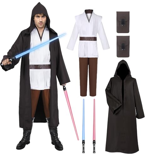 Jedi Kostüm für Herren mit Blau Rot Lightsaber, Obi Wan Kenobi Tunika Kapuzenmantel Outfit Umhang mit Kapuze Mittelalterlich Hoodies Jedi Robe Cosplay Set für Männer Halloween Karneval G058-XL Jedi Kostüm für Herren mit Blau Rot Lightsaber, Obi Wan Kenobi Tunika Kapuzenmantel Outfit Umhang mit Kapuze Mittelalterlich Hoodies Jedi Robe Cosplay Set für Männer Halloween Karneval G058-XL von Geplaimir