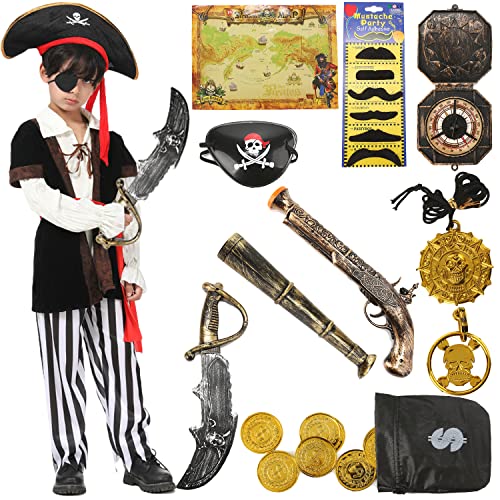 Piratenkostüm Kinder Jungen 12Pcs Luxus Piraten Zubehör Set Piraten Hut Augenklappe Schnurrbart Piratenkostüm Zubehör für Karneval, Halloween und Piraten Party 4 5 6 7 8 9 10 Jahre alt G036L Piratenkostüm Kinder Jungen 12Pcs Luxus Piraten Zubehör Set Piraten Hut Augenklappe Schnurrbart Piratenkostüm Zubehör für Karneval, Halloween und Piraten Party 4 5 6 7 8 9 10 Jahre alt G036L von Geplaimir