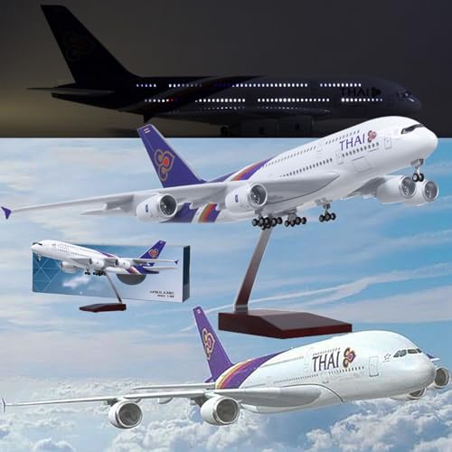 18,5-Zoll-Modellflugzeug im Maßstab 1:160, Thailand A380-Modellflugzeug, Sammlerstück, Kunstharz mit Rädern, Druckguss, for Sammeln, Geschenk, Ornament (Size : LED A380) von GerRit