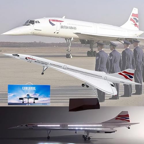 19,7" 1:125 Air France Concorde Modell Jet Passagierflugzeug Modell Vorgefertigtes Flugzeugmodell Druckguss-Metallsimulation Luftfahrtsammlung Geschenk (Size : LED British Airways) von GerRit