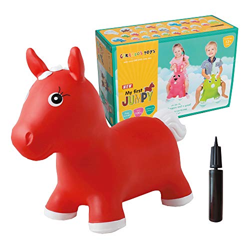 GERARDO'S Toys Hüpftier Rot Pferd - Hüpftiere ab 2 Jahr und ab 3 Jahre - Hüpftier Kinder - Aufblasbare Tiere Spielzeug Draussen oder Drinnen für Kleinkinder ab 12 Monaten - Inklusive Luftpumpe von GERARDO'S