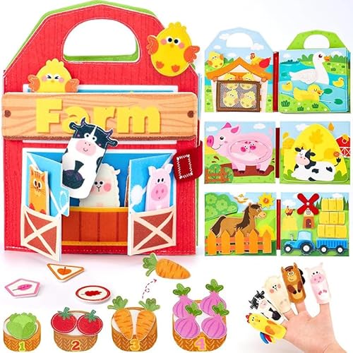Gerbala Busy Board Ab 1 Jahr, 3D Filz Bauernhof Quiet Book, Frühes Lernspielzeug für Kinder,Busy Book für Unterwegs,Montessori Spielzeug Ab 1 Jahr (A) von Gerbala