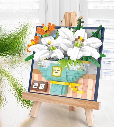 Gerbala Mini Blumen Bausteine Set, Klemmbausteine Sonnenblume, Klemmbausteine Blumen, Künstliche Blumen Bausatz DIY Bauspielzeugsets Bouquet Baustein für Wohnzimmer, Schlafzimmer (Lilien) von Gerbala