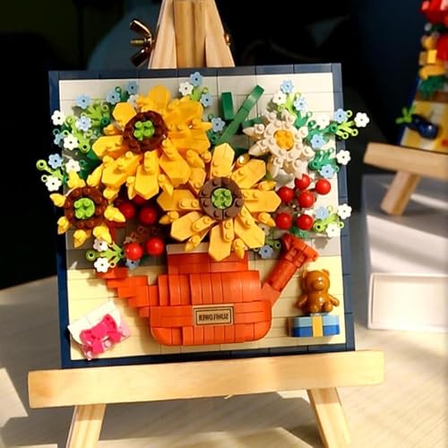 Gerbala Mini Blumen Bausteine Set, Klemmbausteine Sonnenblume, Klemmbausteine Blumen, Künstliche Blumen Bausatz DIY Bauspielzeugsets Bouquet Baustein für Wohnzimmer, Schlafzimmer (Sonnenblumen) von Gerbala