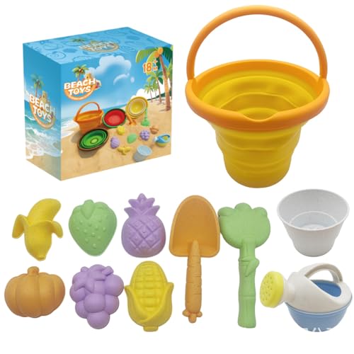 Gerbala Sandspielzeug für Kinder, 11 Stück Sandspielzeug mit Orange Faltbarer Eimer, Sanspielzeugset, Sandspielzeug Strand, Sandkasten Spielzeug für Kinder 3 4 5 6 7 Jahre (Orange) von Gerbala