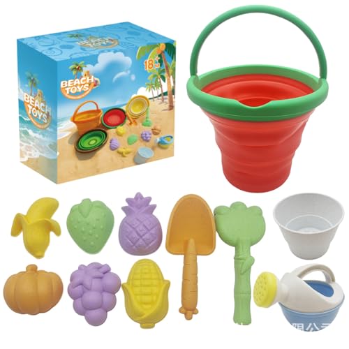 Gerbala Sandspielzeug für Kinder, 11 Stück Sandspielzeug mit Wassermelone Faltbarer Eimer, Sanspielzeugset, Sandspielzeug Strand, Sandkasten Spielzeug für Kinder 3 4 5 6 7 Jahre (Rot) von Gerbala