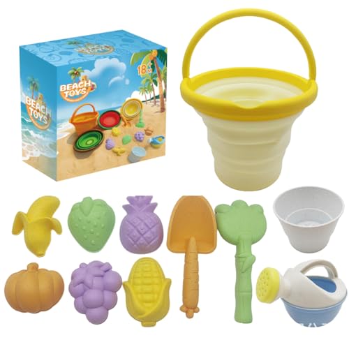 Gerbala Sandspielzeug für Kinder, 11 Stück Sandspielzeug mit Zitrone Faltbarer Eimer, Sanspielzeugset, Sandspielzeug Strand, Sandkasten Spielzeug für Kinder 3 4 5 6 7 Jahre (Gelb) von Gerbala