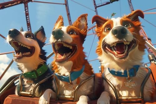 Happy Dogs at The Amusement Park Funny Dog Puzzle 1000 Pieces Jigsaw Puzzles For Adults Challenging Puzzle Perfect for Game Animal Pet Lover Challenging Puzzles for Friends Family von Geroclonup