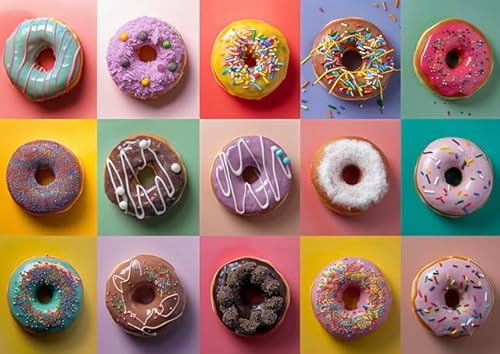 Puzzle für Erwachsene, 1000 Teile, bunte Donuts, herausforderndes Puzzle, perfekt für Spiele, Tierliebhaber, herausfordernde Puzzles für Freunde und Familie von Geroclonup