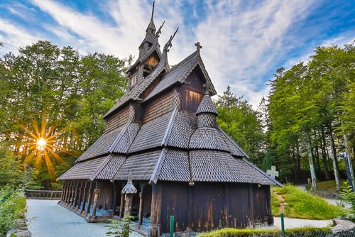 Puzzle für Erwachsene 1000 Teile Fantoft Stabkirche Bergen Norwegen Foto Foto Familie Lustige Herausfordernde Urlaub Puzzles für Erwachsene Puzzle Geschenk für Frauen Männer Senioren von Geroclonup