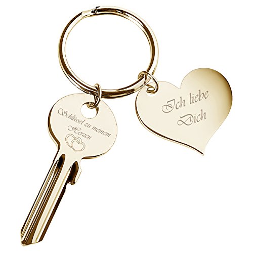 Geschenke 24 Schlüssel zu Meinem Herzen mit Herz-Anhänger in Gold „Ich Liebe l Geschenke zum Jahrestag von Geschenke 24