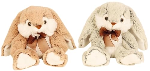 2 Stück Hase mit Schleife 15cm grau braun weich Plüschtier Stofftier Kuscheltier von Geschenkestadl