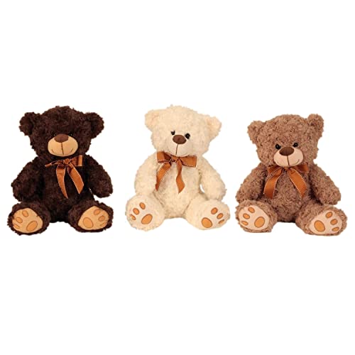 3 Stück Teddybär mit Schleife 26 cm Kuscheltier Braun Creme Dunkelbraun Plüschtier von Geschenkestadl