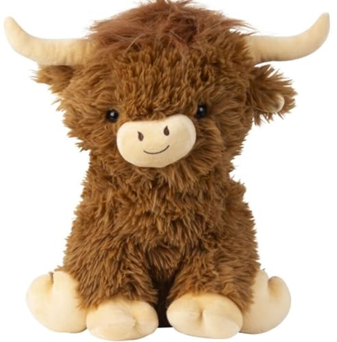 Geschenkestadl Hochlandrind Büffel sitzend 43cm Hellbraun Zottelfell Kuscheltier Plüschtier Stofftier von Geschenkestadl