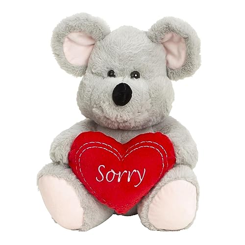 Geschenkestadl Maus mit Herz 30 cm Sorry Stickerei Kuscheltier Plüschtier Grau Stofftier Entschuldigung von Geschenkestadl