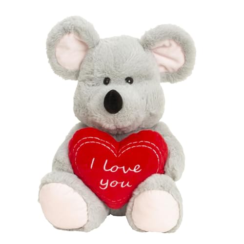 Geschenkestadl Maus mit Herz Aufschrift I Love You 30cm Kuscheltier Plüschtier von Geschenkestadl