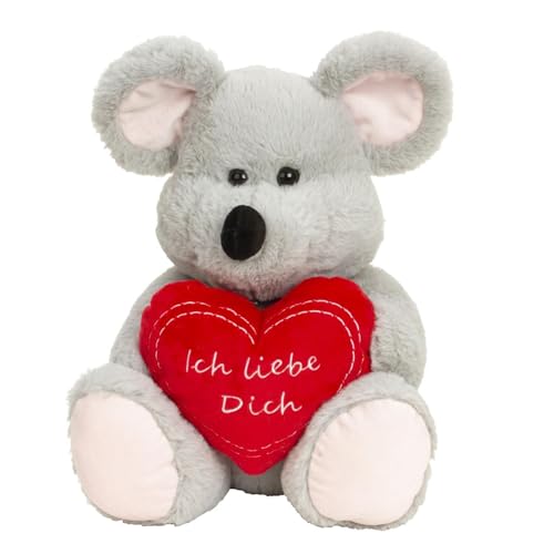 Geschenkestadl Maus mit Herz Aufschrift Ich Liebe Dich 30cm Kuscheltier Plüschtier von Geschenkestadl