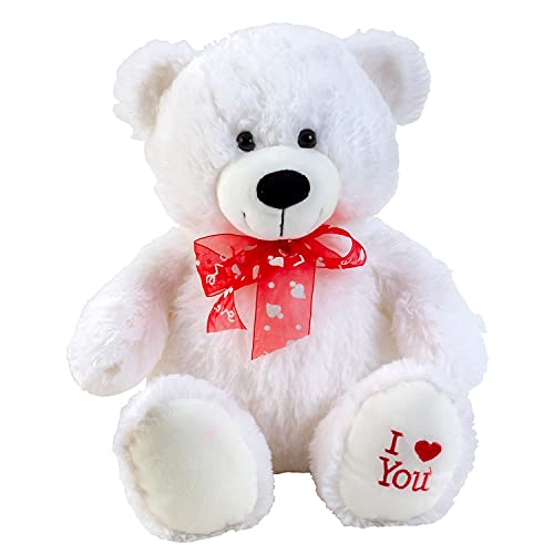 Geschenkestadl Teddybär 50 cm Weiß Schleife I Love You Stickerei Kuschelbär Kuscheltier Bär Teddy von Geschenkestadl