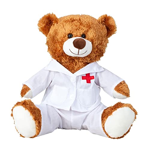 Geschenkestadl Teddybär Doktor 33 cm braun Arzt Kittel Krankenhaus Gute Besserung Genesung Kuschelbär Kuscheltier Bär Teddy von Geschenkestadl