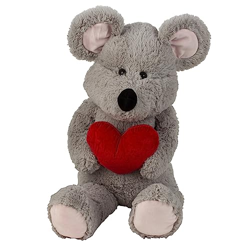 Geschenkestadl XXL Maus mit Herz 100 cm groß Kuscheltier Plüschtier Grau Stofftier von Geschenkestadl