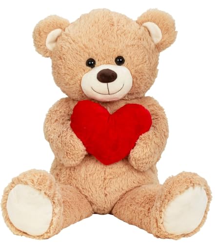 Geschenkestadl XXL Teddybär Creme mit Herz Kuschelbär 100cm Teddy Bär Kuscheltier Kuschelbär von Geschenkestadl