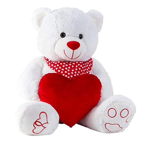 Geschenkestadl XXL Riesen Teddybär mit Herz und Halstuch Kuscheltier Bär Weiß 100 cm Plüschbär von Geschenkestadl
