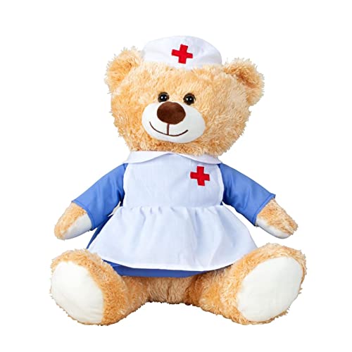 Teddybär Krankenschwester 33 cm Hellbraun Genesung Krankenhaus Gute Besserung Kuschelbär Kuscheltier Bär Teddy von Geschenkestadl