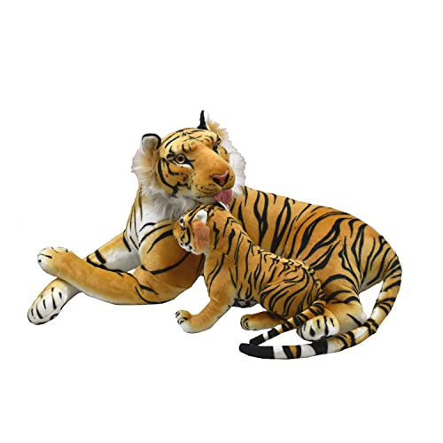 Geschenkestadl Tiger XXL Plüschtier 90cm Mama mit Kind Tigerjunges Kuscheltier Braun Softtier Stofftier von Geschenkestadl