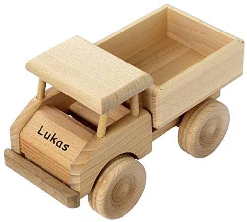 Geschenkissimo Holz LKW Kinder - Holzauto mit Namen Gravur - Spielzeug Lastwagen robust & langlebig - Holzspielzeug für KleinkindeKindergeschenk, Weinachtgeschenk von Geschenkissimo