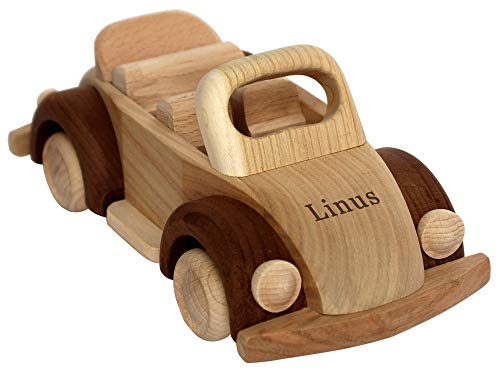 Holz Auto mit Namen Gravur - Spielzeugauto Cabriolet zum Spielen und als Deko - Holzauto personalisiert als Geschenk, Holzspielzeug, Kinderspielzeug von Geschenkissimo