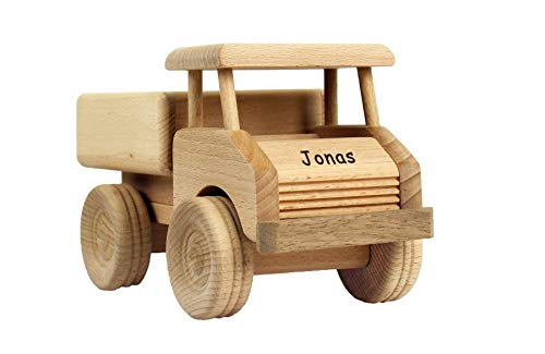 Geschenkissimo Holz-LKW für Kinder - Spielzeug Lastwagen mit Namen - Gravur - Massives Holzspielzeug, robust & langlebig - Holzauto für Kleinkinder, EIN tolles Kindergeschenk von Geschenkissimo