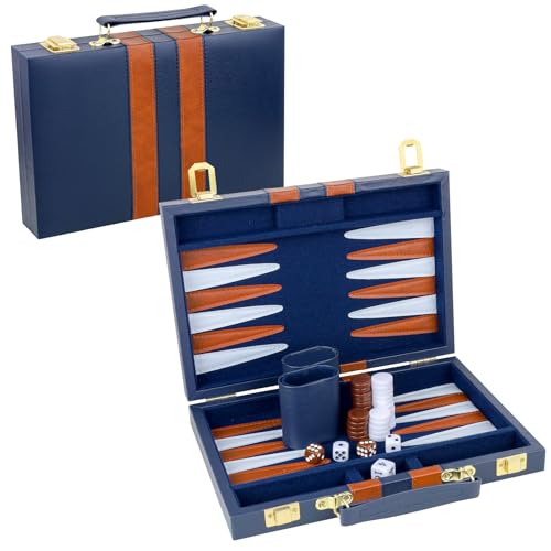 Gesserit Backgammon-Set 2 Spieler Klassisches Backgammon-Set für Erwachsene Brettspiel mit hochwertigem PU-Lederetui Tragbares und Reise-Backgammon-Set (Marineblau, 11 Zoll) von Gesserit