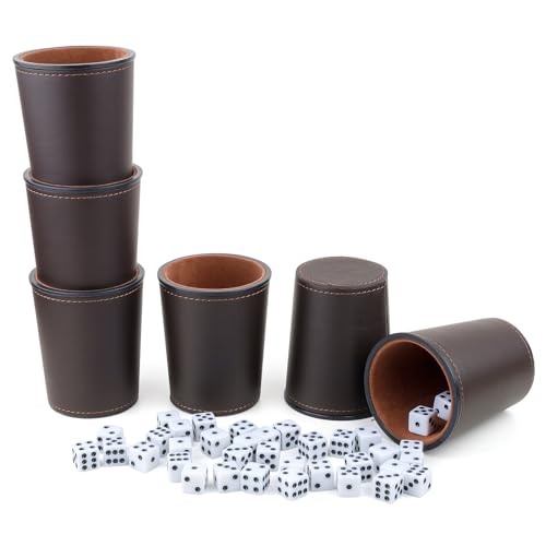 Gesserit Mit Filz ausgekleidetes PU-Leder-Würfelbecher-Set, 6 leise Würfelbecher mit 36 Würfeln für Bar-Party Yahtzee Farkle Würfelspiele, Kaffee Gesserit Mit Filz ausgekleidetes PU-Leder-Würfelbecher-Set, 6 leise Würfelbecher mit 36 Würfeln für Bar-Party Yahtzee Farkle Würfelspiele, Kaffee von Gesserit