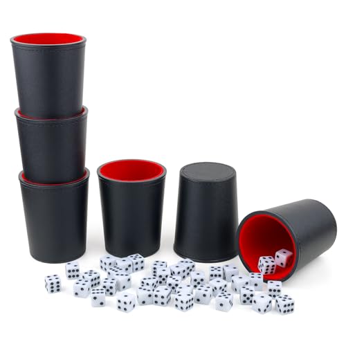 Gesserit Mit Filz ausgekleidetes PU-Leder-Würfelbecher-Set, 6 leise Würfelbecher mit 30 Würfeln für Bar-Party Yahtzee Farkle Würfelspiele, Rot und Schwarz Gesserit Mit Filz ausgekleidetes PU-Leder-Würfelbecher-Set, 6 leise Würfelbecher mit 30 Würfeln für Bar-Party Yahtzee Farkle Würfelspiele, Rot und Schwarz von Gesserit