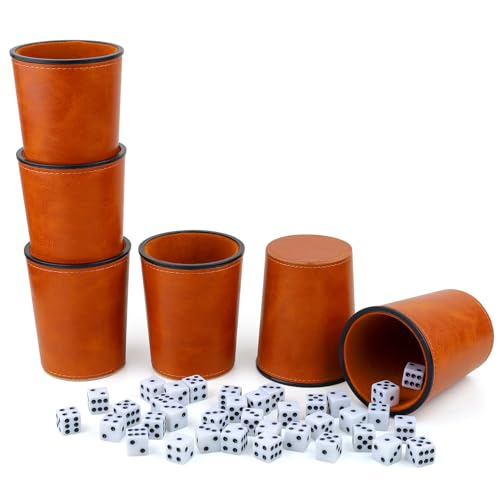 Gesserit Mit Filz ausgekleidetes PU-Leder-Würfelbecher-Set, 6 leise Würfelbecher mit 36 Würfeln für Bar-Party Yahtzee Farkle Würfelspiele, Braun Gesserit Mit Filz ausgekleidetes PU-Leder-Würfelbecher-Set, 6 leise Würfelbecher mit 36 Würfeln für Bar-Party Yahtzee Farkle Würfelspiele, Braun von Gesserit