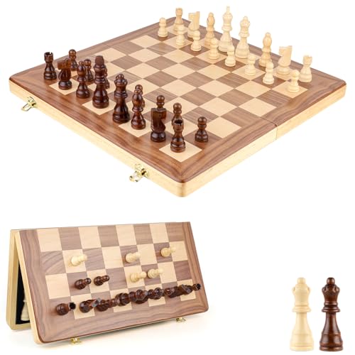 Magnetisches Schachbrett-Set, 15 Zoll Klassisches Faltbrettspiel mit gefilztem Spielfeld zur Aufbewahrung, 2 zusätzlichen Damen und Aufbewahrungsschlitzen von Gesserit
