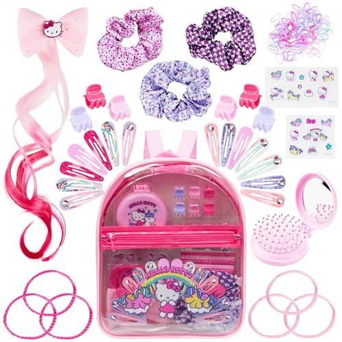 Get Trend Hello Kitty Mädchen Haarschmuck Set mit Mini Kinderrucksack Transparent, Haarspangen, Haarklammern, Haarbürste, Haargummis (Rosa Hello Kitty) von Get Trend