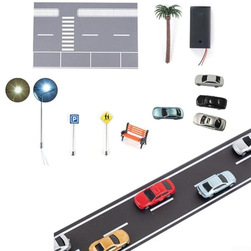 Getdoublerich 1/64 Auto-Parkmodell, LED-Beleuchtung, Stadtstraßen-Anzeige, Modell, Diorama, Parkmodell, architektonisches Sandtischmodell, Ornamente (weißes Licht) von Getdoublerich