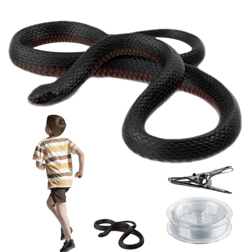 Geteawily Clip-on-Schlangenstreich, Schlangenstreich mit Schnurclip - Schlangen-Streichspielzeug aus Silikon mit durchsichtiger Schnur und Metallclip - Lebendige Streich-Requisite, einfach zu von Geteawily