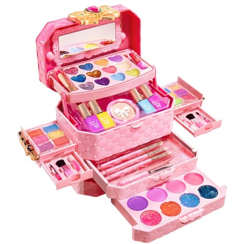 Geteawily Kinder-Make-up-Set für Mädchenspielzeug,Mädchen-Make-up-Set für Kinder,Waschbares Kinder-Make-up-Set | Echtes waschbares Make-up für Mädchen, Prinzessinnen-Spiel-Make-up-Spielzeug, von Geteawily