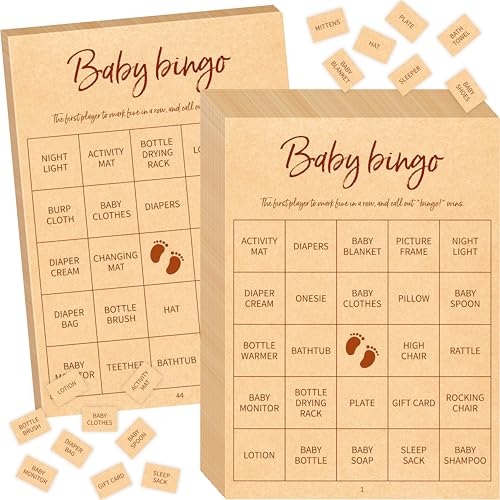 Baby Shower Bingo Spiel, 50 perforierte Bingo-Karten, Anrufkarten für Baby Shower, Hochzeitsfeier von Gethelud