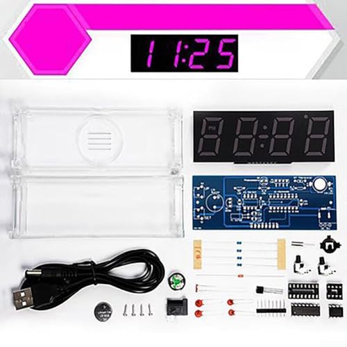 DIY Uhr Kit mit 4 LED-Modulen für Elektronik Lernen und Temperaturanzeige (Rosa) von Gettimore