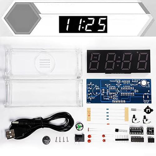 DIY Uhr Kit mit 4 LED-Modulen für Elektronik Lernen und Temperaturanzeige (Weiß) von Gettimore