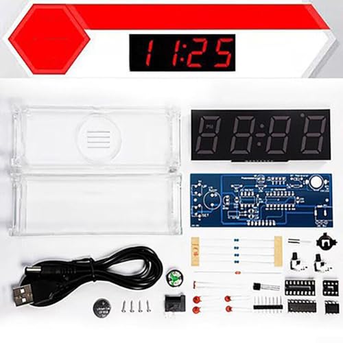 DIY Uhr Kit mit 4 LED-Modulen für Elektronik Lernen und Temperaturanzeige (rot) von Gettimore