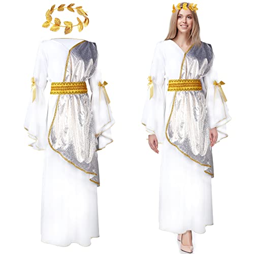 2 Stück Damen Toga Kostüm Griechische Göttin Kostüm Set, römisches Kostüm Kleid mit römischem Lorbeerkopf Blattkranz (Erwachsenengröße, XL) von Geyoga
