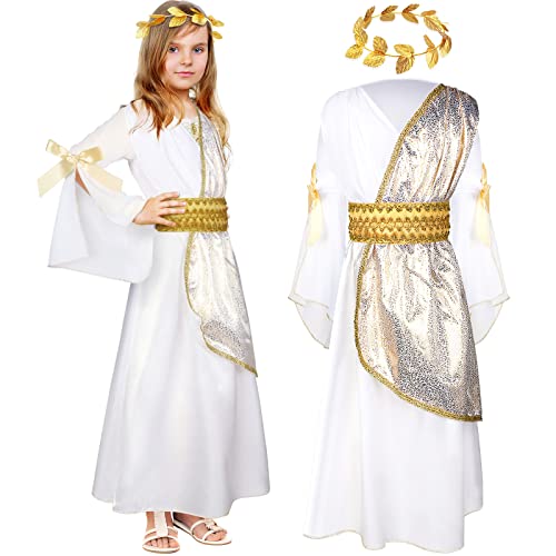 Geyoga 2-teiliges griechisches Karnevalskostüm für Mädchen, Toga-Kostüm, inklusive griechischem römischem Kostüm und römischer Krone, Blattkranz (Kindergröße, klein) von Geyoga