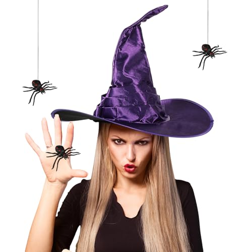 Geyoga Halloween-Spinnen-Hexenhut für Damen, mit 2 schwarzen Halloween-Spinnen für Party, Cosplay, Kostümzubehör Geyoga Halloween-Spinnen-Hexenhut für Damen, mit 2 schwarzen Halloween-Spinnen für Party, Cosplay, Kostümzubehör von Geyoga