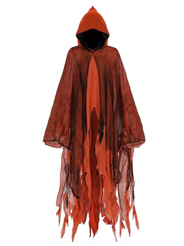 Geyoga Halloween-Umhang mit Kapuze, mittelalterlicher Renaissance-Zauberer-Umhang, Sensenmann, Cosplay, Umhang, Kostüm für Erwachsene (Orange, XL) von Geyoga
