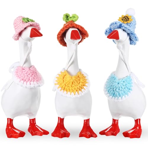 Geyoga Mini-Schreibtisch-Gans-Outfits, Mini-Strickmütze mit Bandana, Stricken, Schreibtisch, Gans, Kopfbedeckung, Lätzchen, Zubehör für magnetische Statue, Tischdekoration, Geschenke von Geyoga